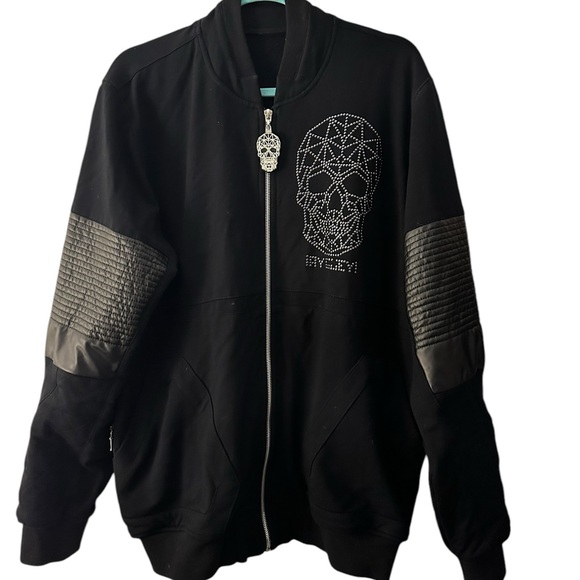 AyGuey made in Mexico full-zip sweatshirt jacket with studded skulls men’s XL - Picture 3 of 14